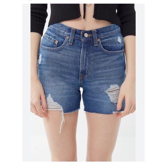 J Crew Shorts Women's 27 Blue Denim High Rise Distressed Cut Off Distressed - Picture 3 of 7